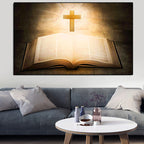 Frameless rectangle canvas painting in Art Deco style featuring Christian cross motif
