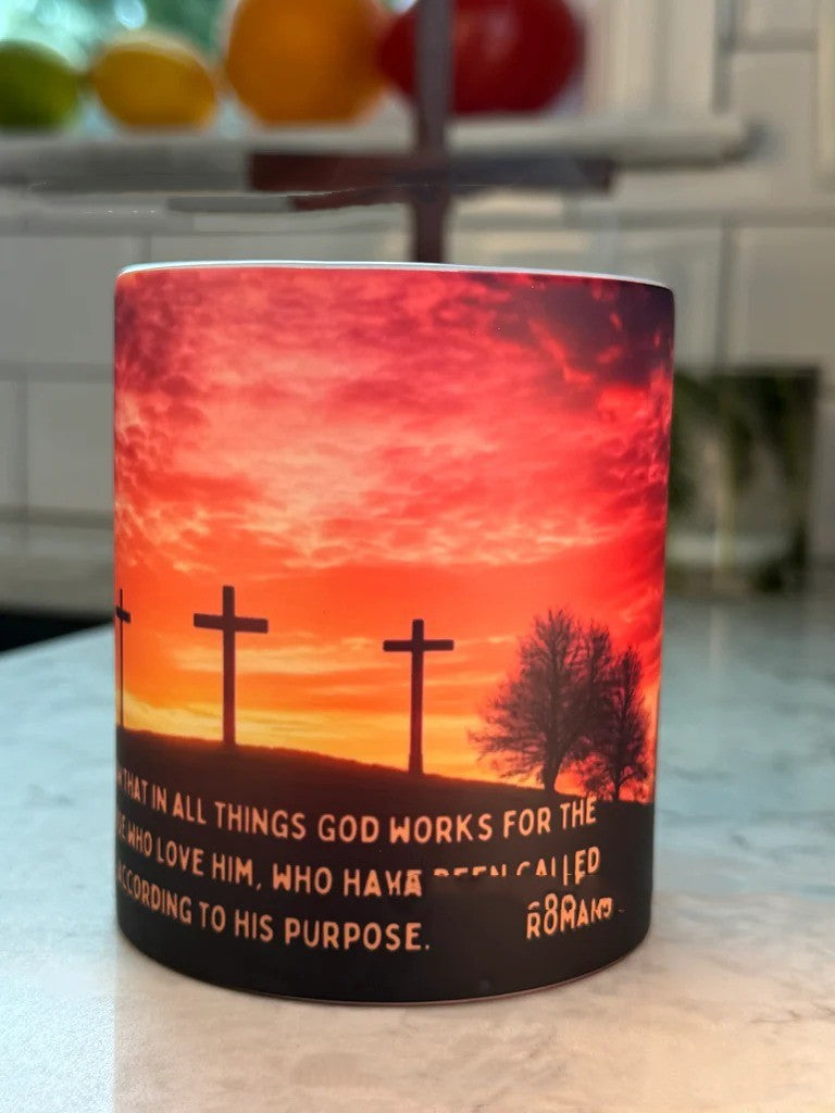 Heat color changing ceramic mug featuring faith verse design