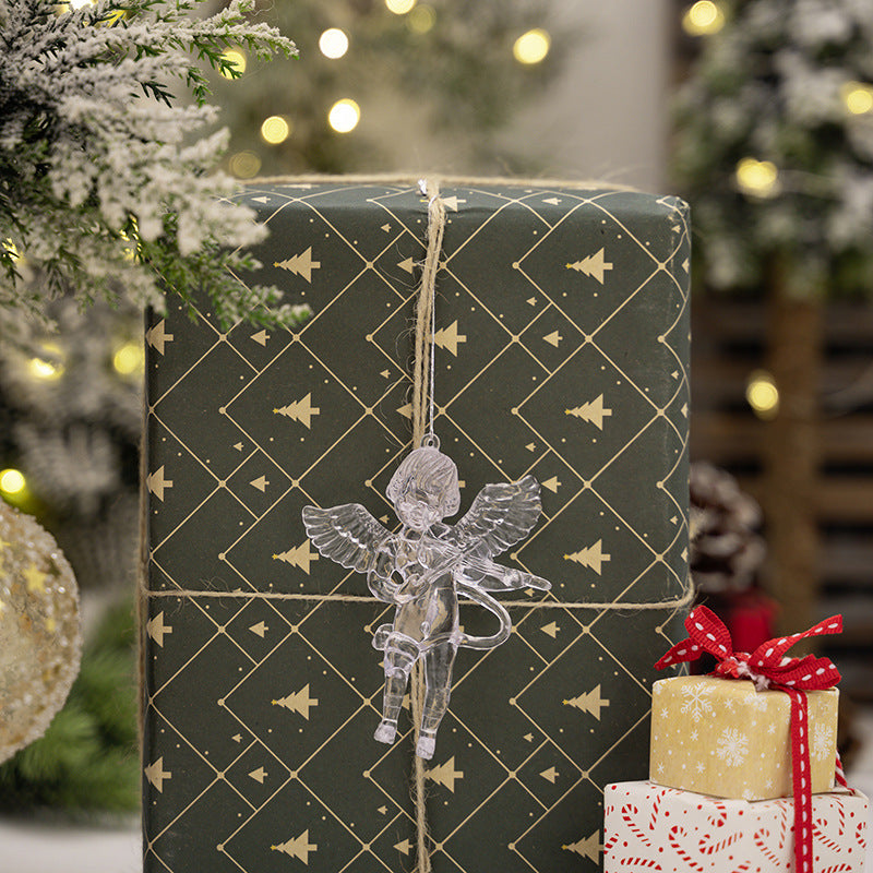 Set of 4 transparent acrylic angel Christmas ornaments with ribbon hangers