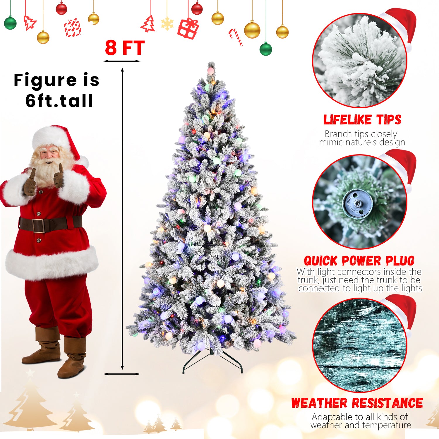 8ft tall Christmas tree displayed in open space