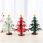Handcrafted wooden Christmas tree ornament with natural wood grain visible throughout