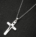 Steel-colored vintage cross pendant necklace for men and women