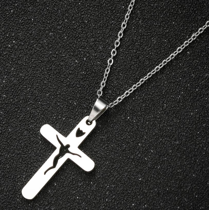 Steel-colored vintage cross pendant necklace for men and women