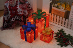 Close-up of Christmas gift box light featuring red and green holiday colors