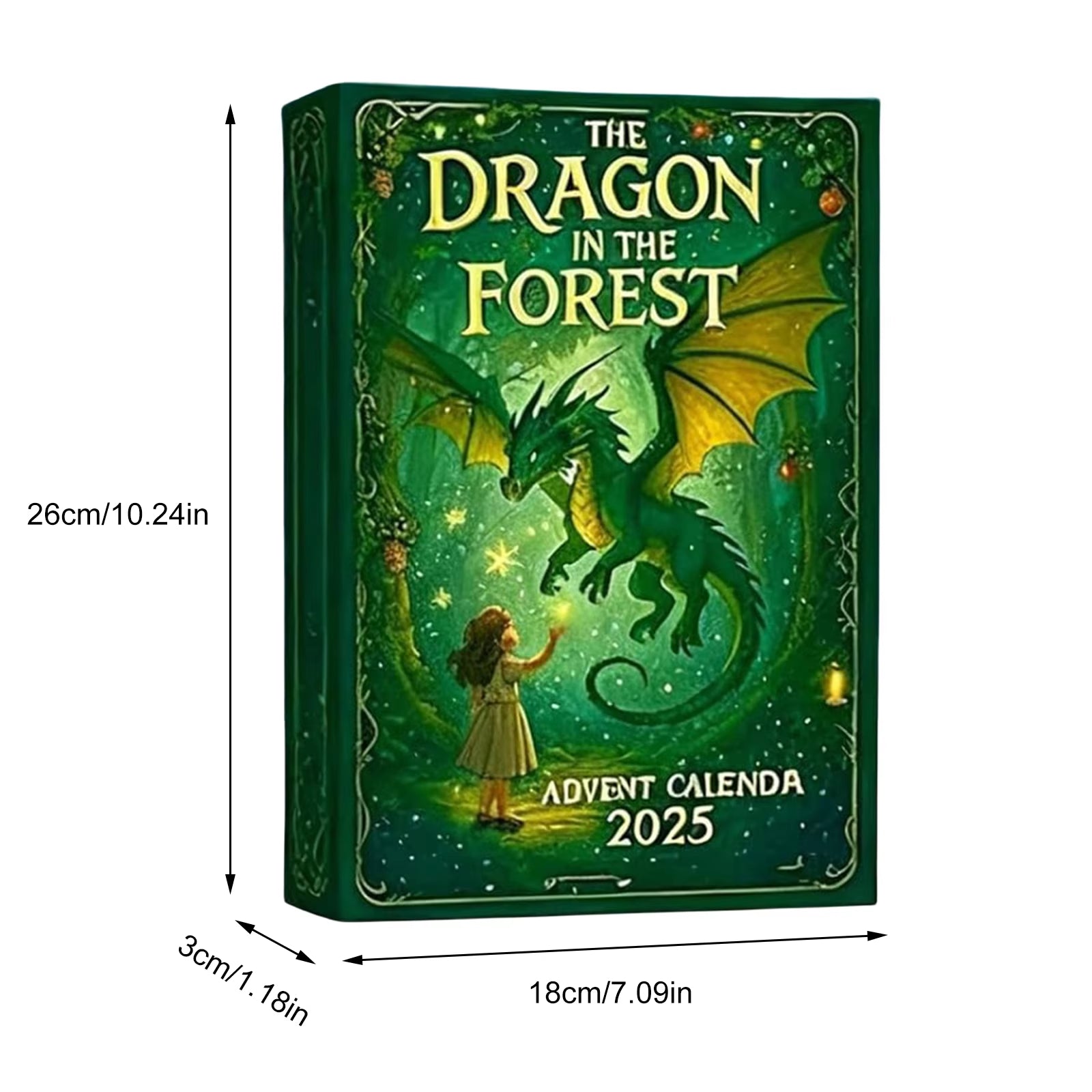 Forest Dragon Advent Calendar in cozy living room setting with lit candles and pine branches