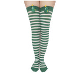 Christmas striped socks featuring holiday motifs and patterns