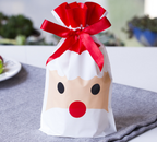 Set of 10 Christmas drawstring gift bags with festive holiday design
