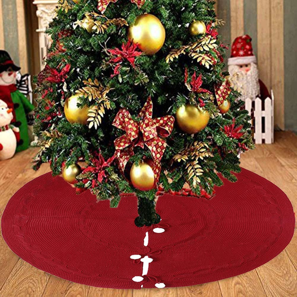 Christmas tree skirt featuring elegant wine red coloring for festive spaces