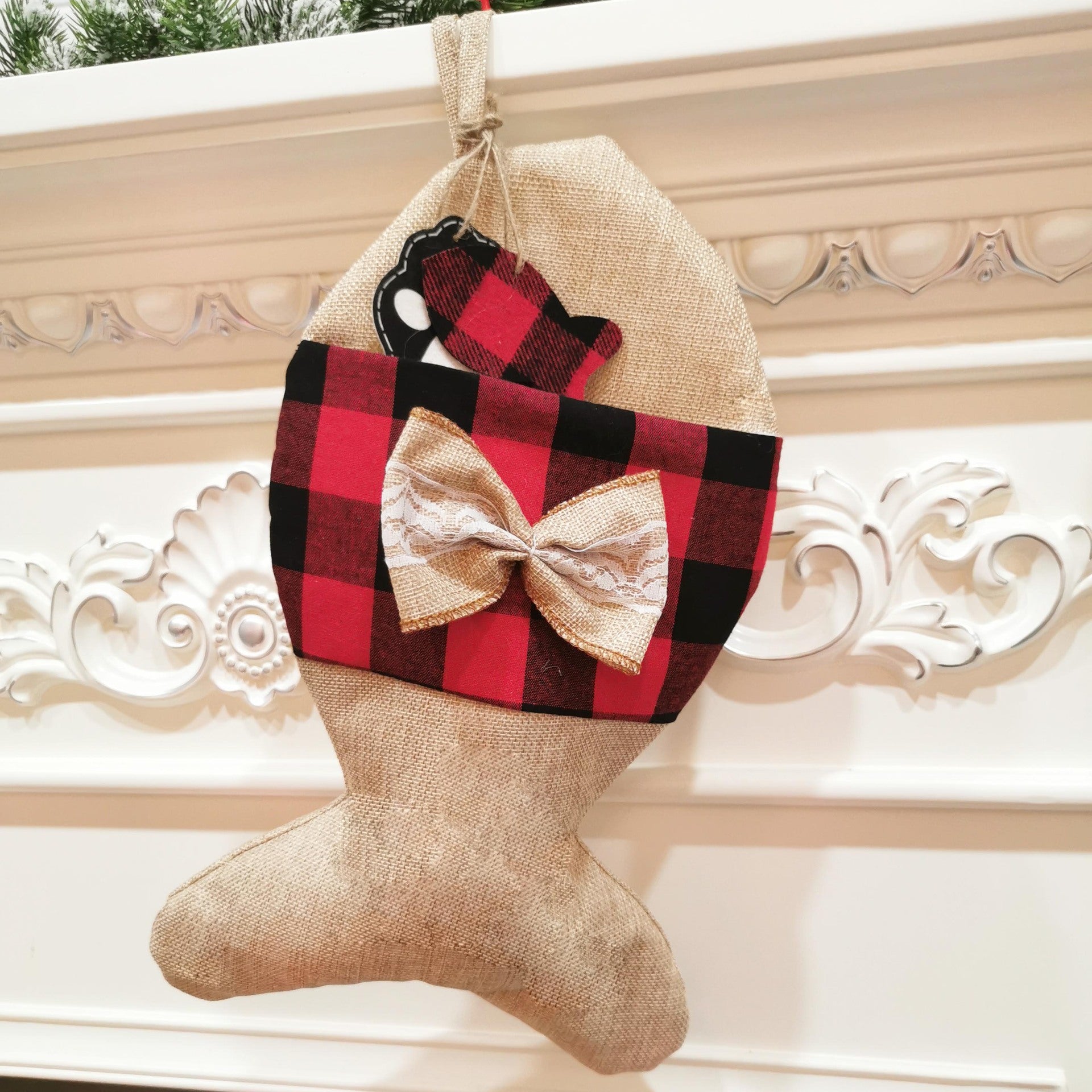 Festive Christmas decoration featuring pet-themed socks design