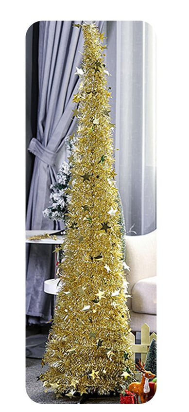 Sparkling sequin detail close-up on artificial Christmas tree branches