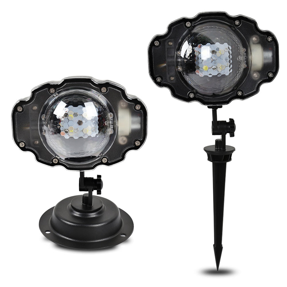 LED Snowfall Christmas Projector Light close-up of LED snowflake projection effect