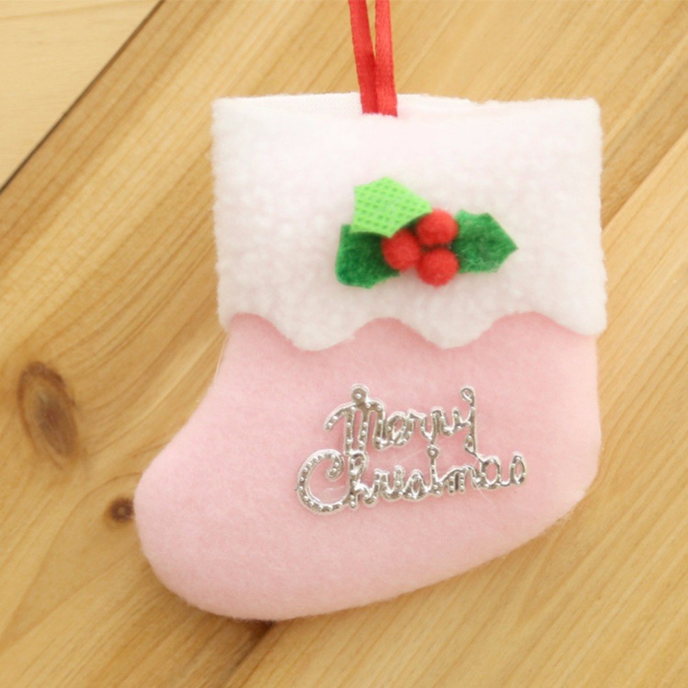 Pink Christmas stocking ornament made of soft cloth fabric