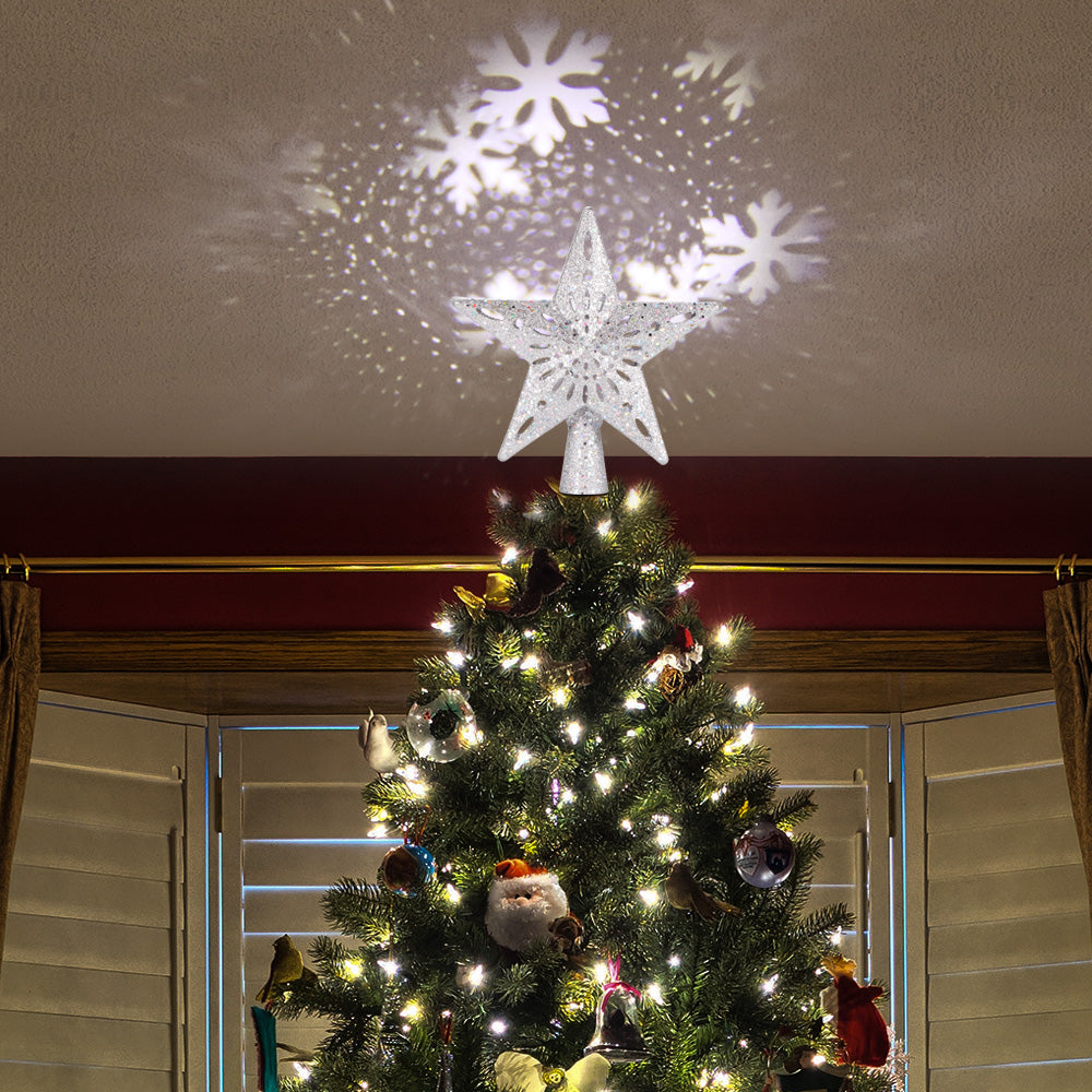 Silver star tree topper with 3-meter power cord detail