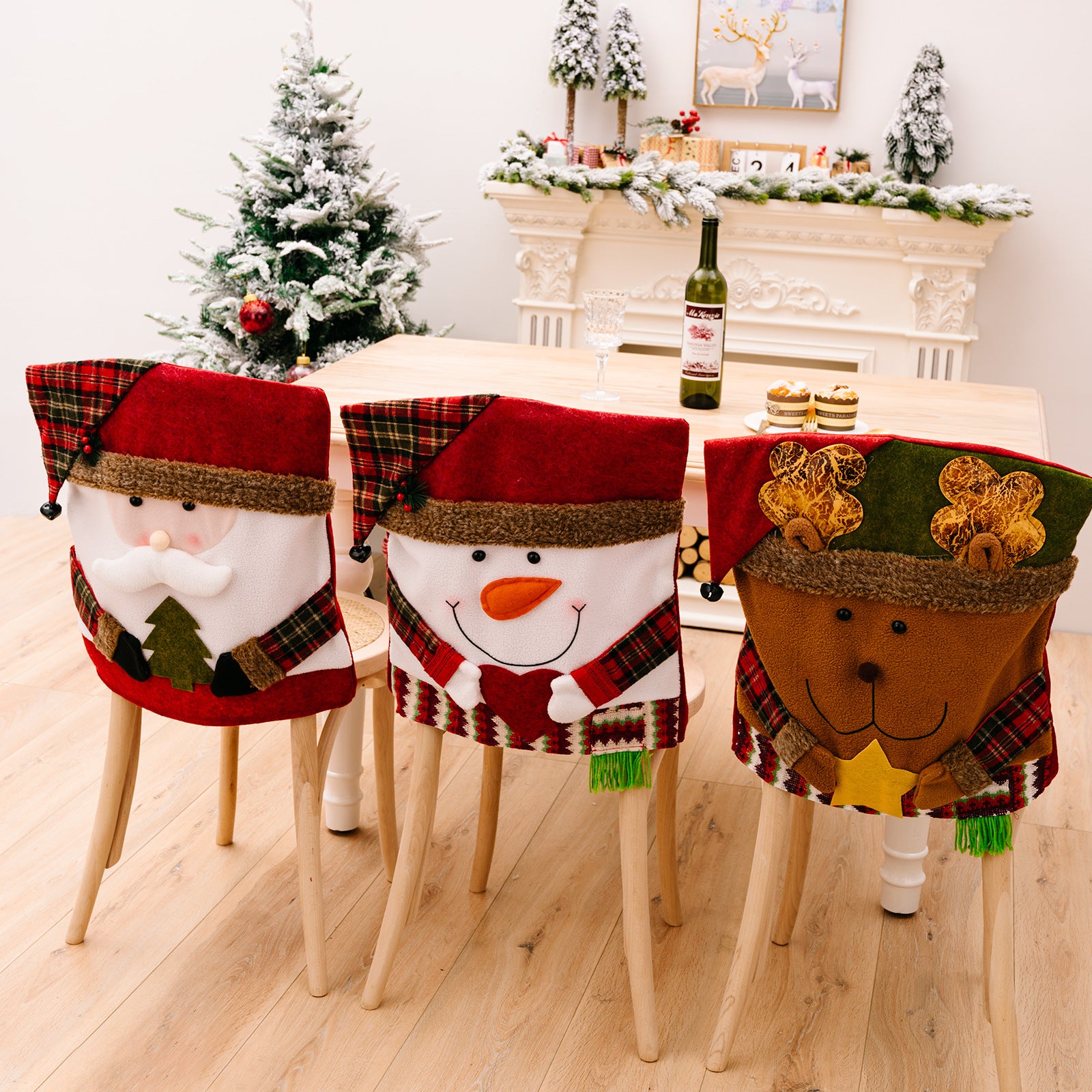 Winter-inspired Christmas chair cover with decorative fabric design