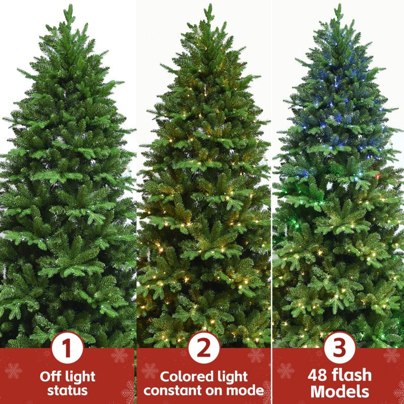 7ft Mixed PE/PVC Christmas Tree with RGB Lights surrounded by festive decorations Main image