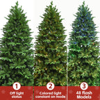 7ft Mixed PE/PVC Christmas Tree with RGB Lights surrounded by festive decorations