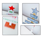 Creative painted letter Christmas tree ornament on white background