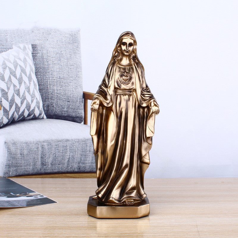 Bronze-tone resin Jesus ornament with child in gentle embrace, representing divine love Main image