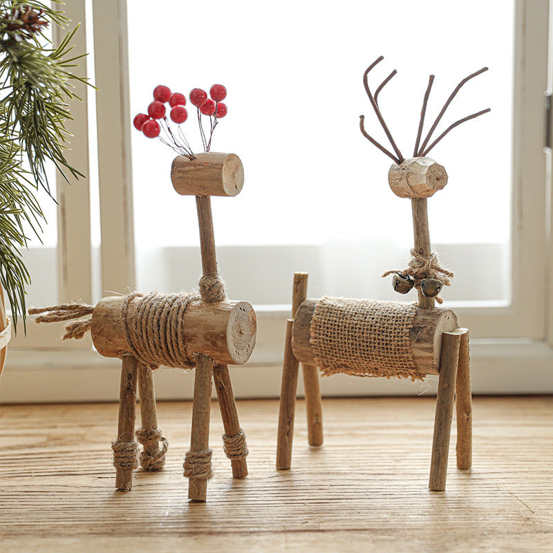 Hand Carved Solid Wood Deer Christmas Ornaments Secondary image