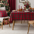 Festive Christmas tablecloth with red and green lattice pattern