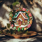 Festive gingerbread man and candy round wooden door sign for Christmas