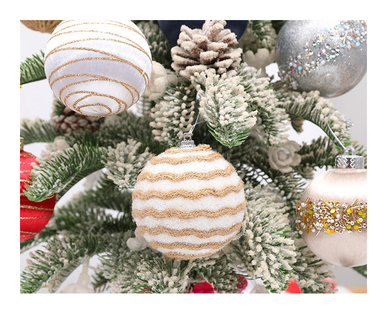 Foam ball pendant Christmas ornaments arranged in a decorative holiday setting