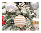 Foam ball pendant Christmas ornaments arranged in a decorative holiday setting