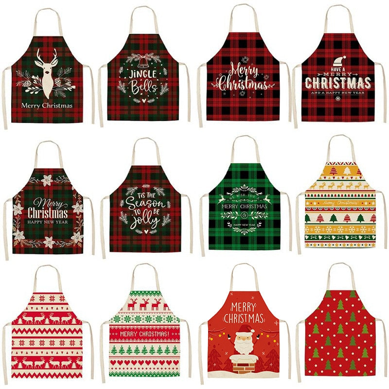 Creative Christmas apron hanging in cozy kitchen setting with festive decorations
