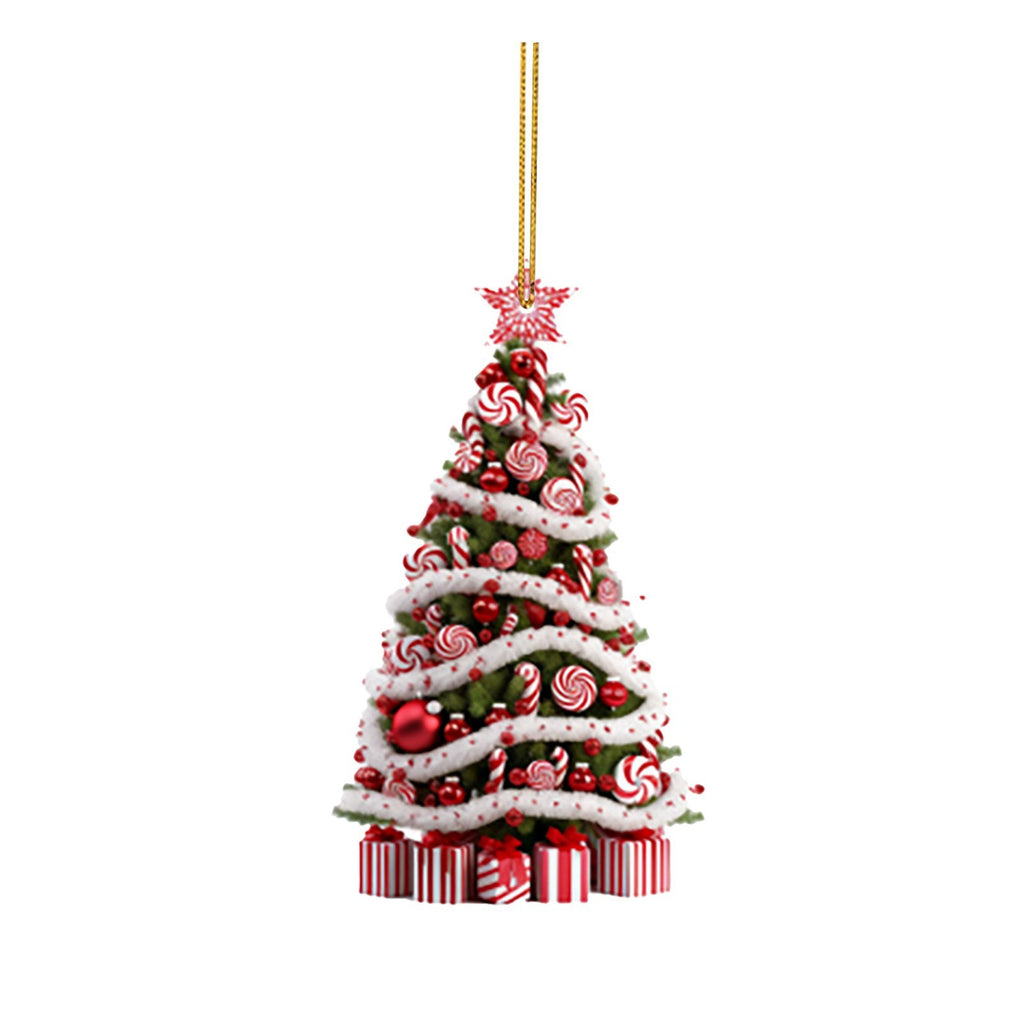 Acrylic Christmas tree pendant displayed as holiday decor, suitable for Christian jewelry gifts