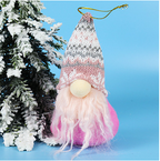 Set of plush Christmas old man figures in pink and grey for holiday decor