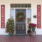 Merry Christmas porch banners adding holiday cheer to outdoor winter decoration display