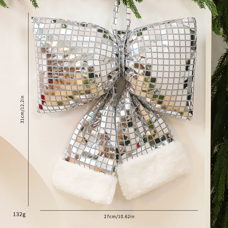 Gold sequin medium bow ornament for holiday tree