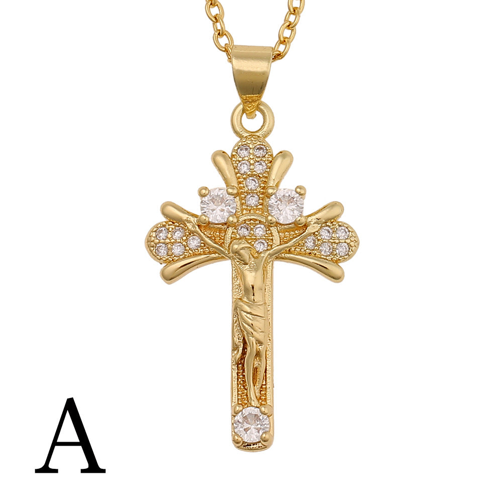 Two vintage cross necklace variants displayed side by side