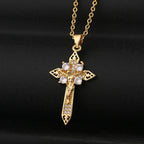 Trendy geometric cross pendant jewelry flat lay
