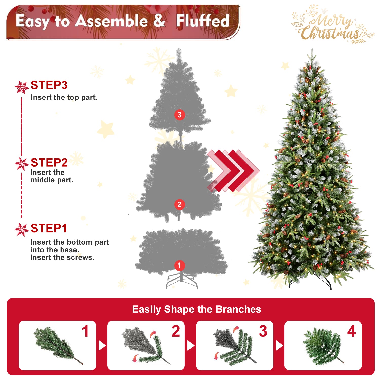 Full Christmas tree with lights illuminating room with warm holiday ambiance
