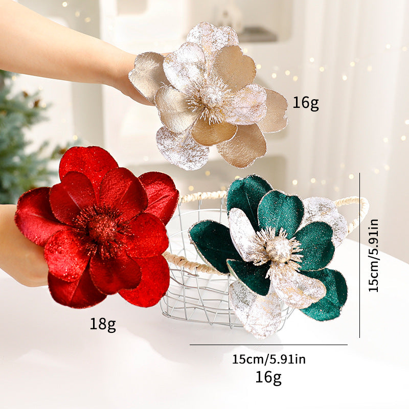 Dark green flannel Christmas flower ornament with soft texture