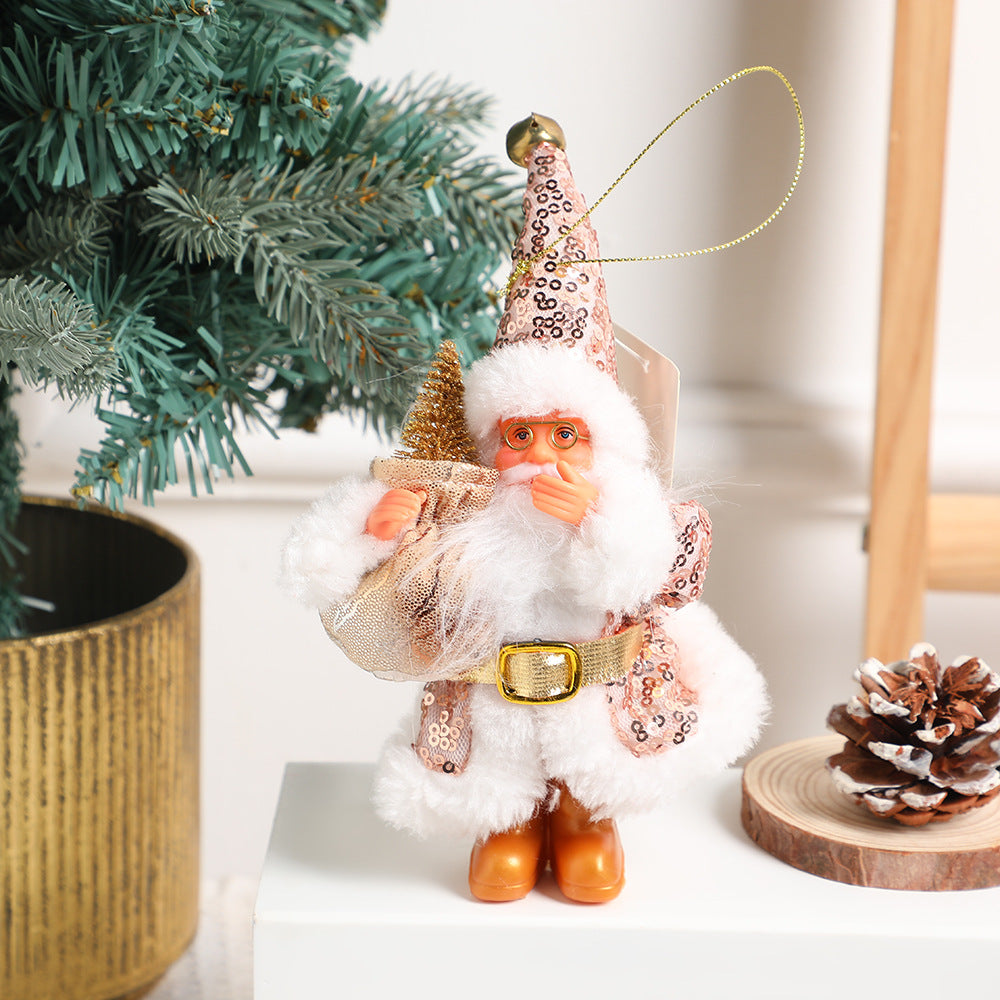 Cartoon Santa doll with Santa sack in cozy holiday setting