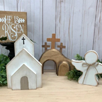 Stacked wooden devotional trays for home display