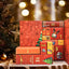 Red cardboard advent calendar gift box with compartments for daily Christmas surprises - faith and hope