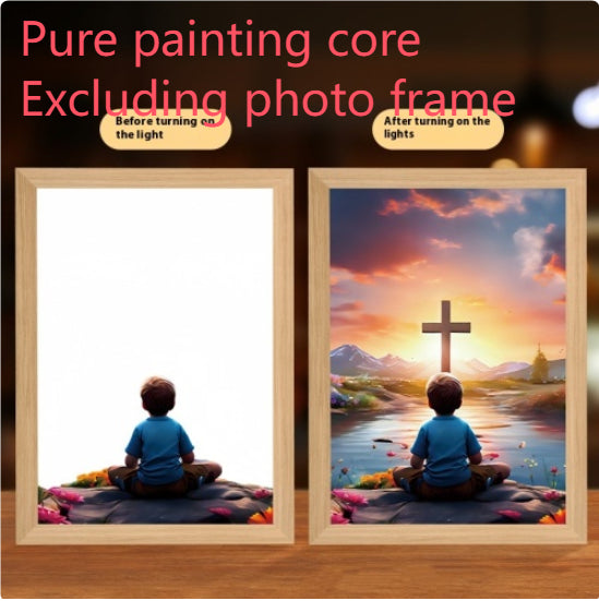 LED night light with Jesus artwork in elegant wooden frame setting