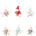 Blue pompom doll hanging ornament with lanyard for Christmas tree or mantel