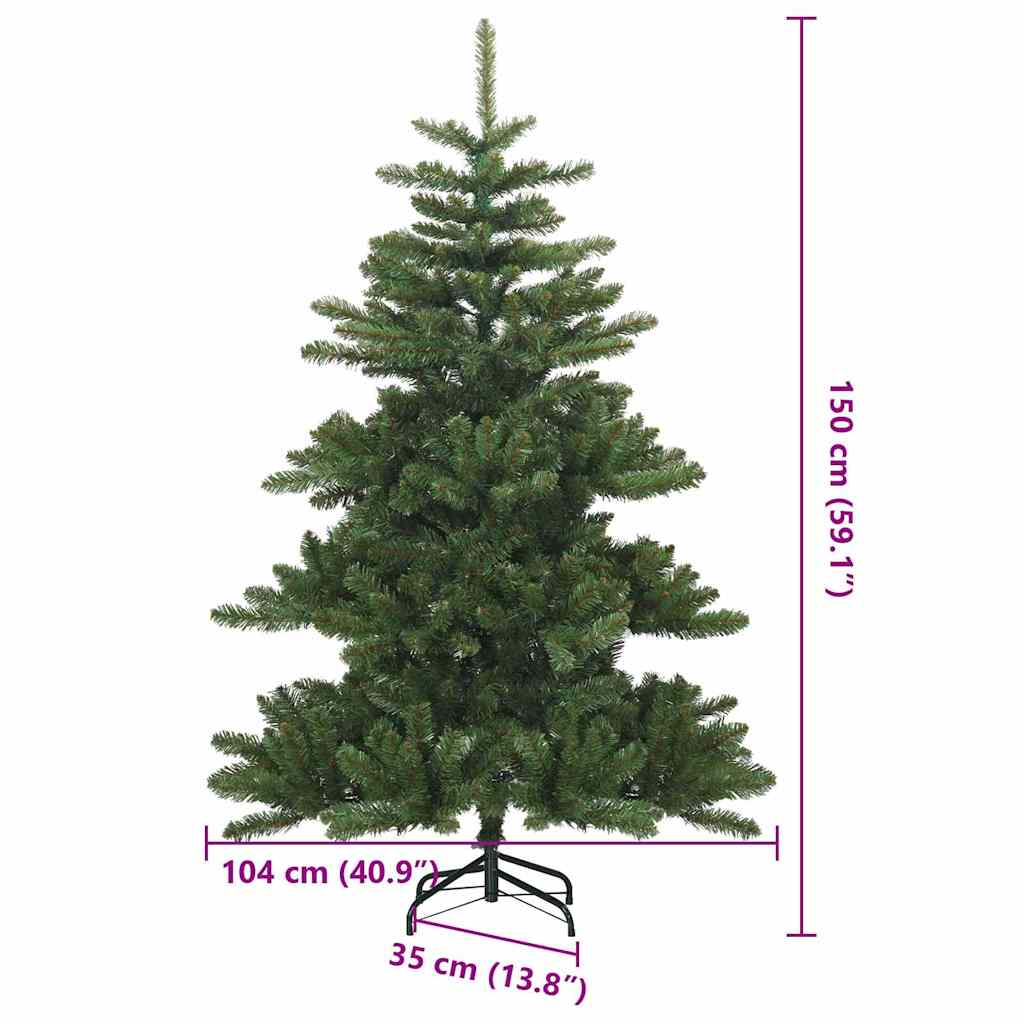 Artificial Christmas tree placed in a sheltered outdoor setting for holiday display