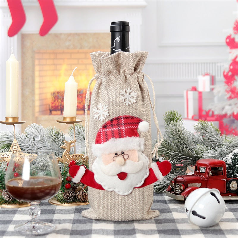 Christmas Wine Bottle Gift Bag Set - Holiday Linen Carrier Secondary image