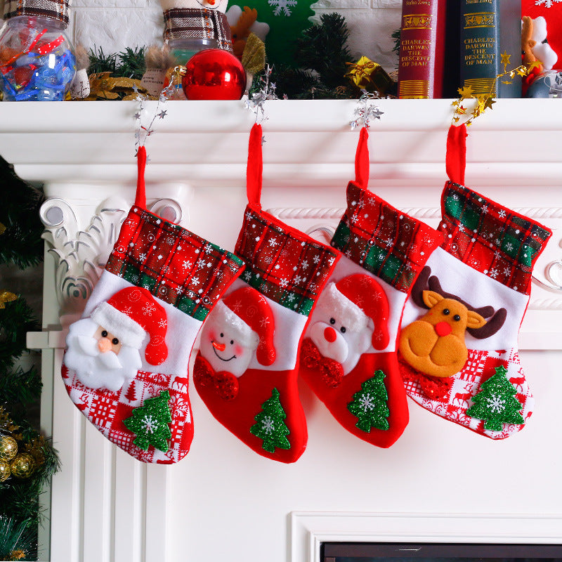 Close-up of fabric sock ornament detail showing quality cloth construction