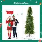 Family decorating aPrelighted slim pencil Christmas tree together during the holiday season