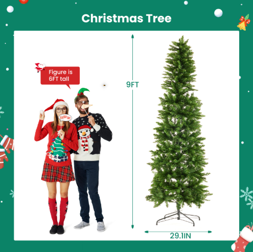 Family decorating aPrelighted slim pencil Christmas tree together during the holiday season