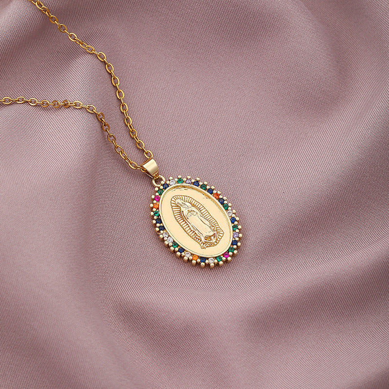 Vintage Virgin Mary necklace with electroplated stainless steel pendant, faith jewelry