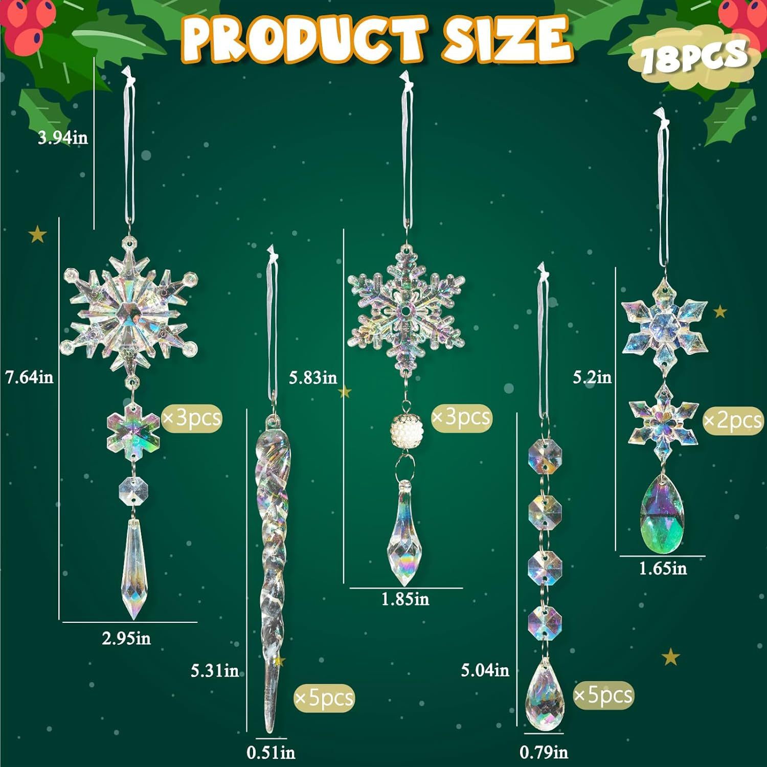 Collection of shimmering crystal snowflake ornaments