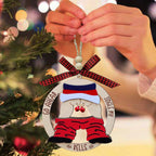 Wooden Christmas bell pendant with double-layer cover on neutral background