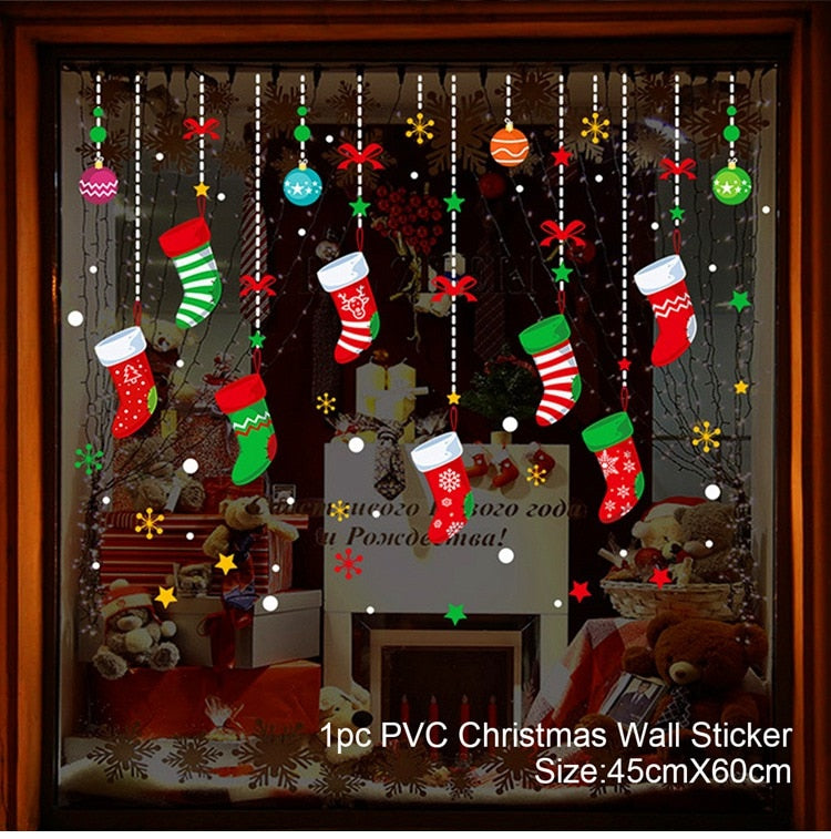Christmas candy cane and bell window decals for seasonal display